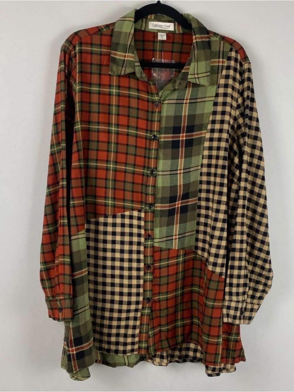Coldwater Creek XL Patchwork Plaid Button-Up Shirt Tunic Cabin-Core Lumbar Jack
